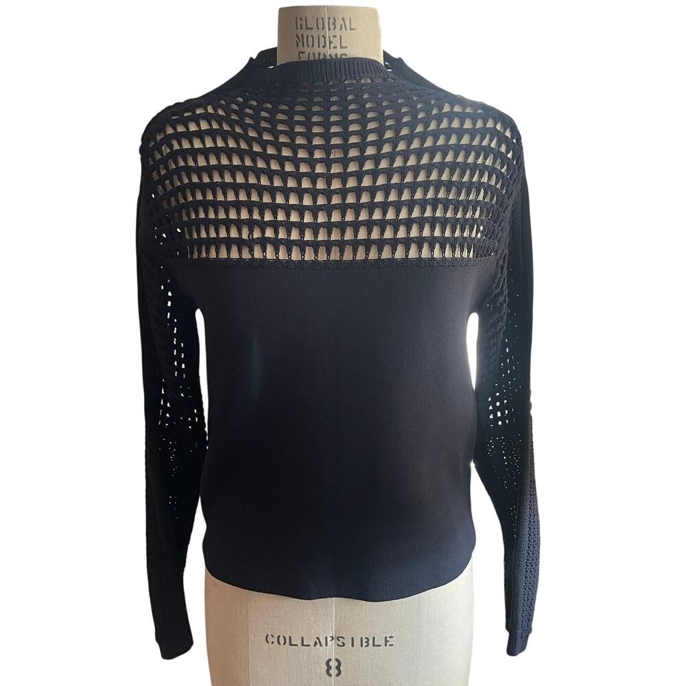 HELMUT LANG Black & Navy Long Sleeve Mesh Sweater Size Small